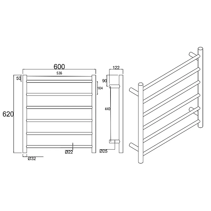 Specification Manual Round Brushed Copper Electric Heated Towel Rack 6 Bars