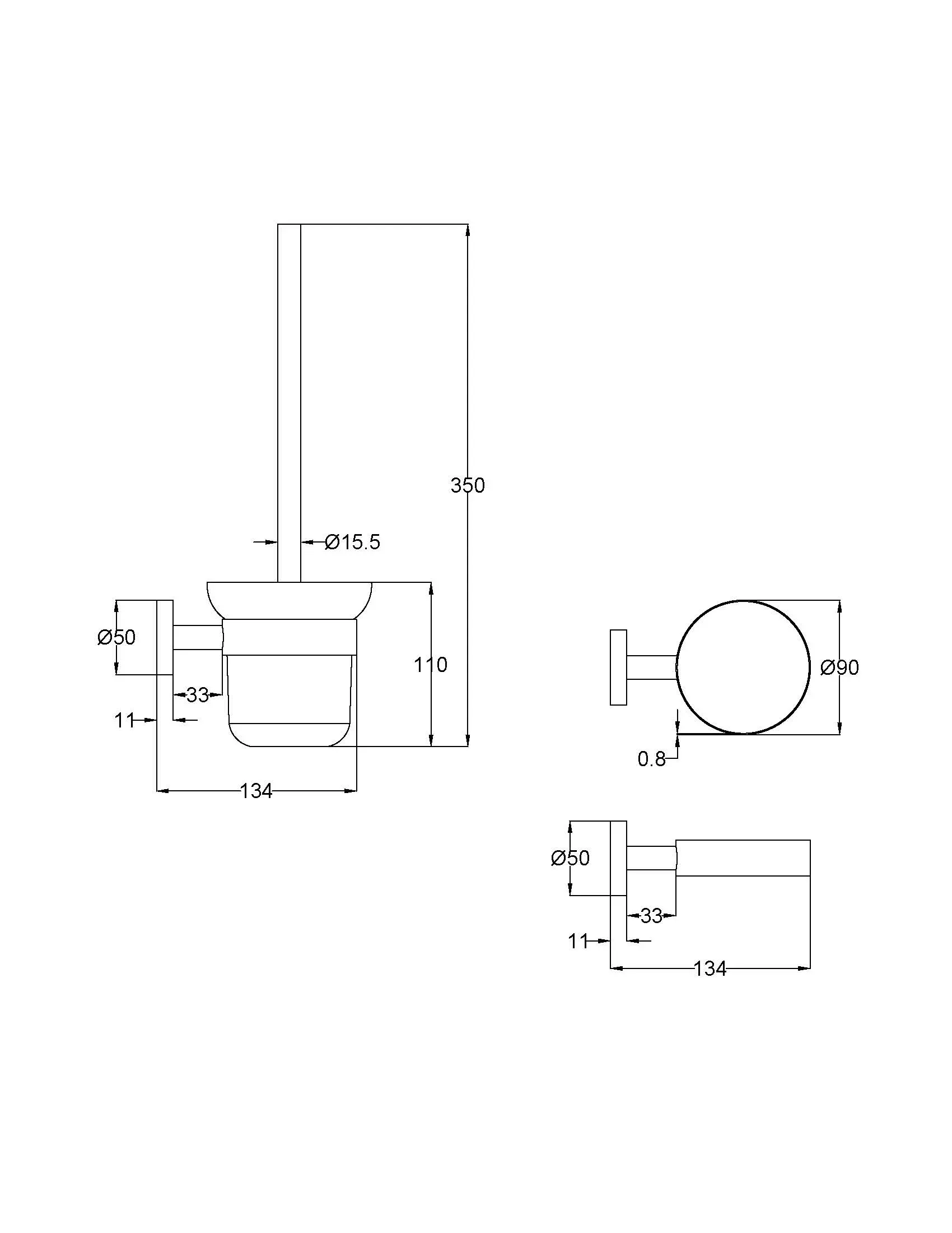 Otus Slimline SS304 Toilet Brush Set - Gun Metal