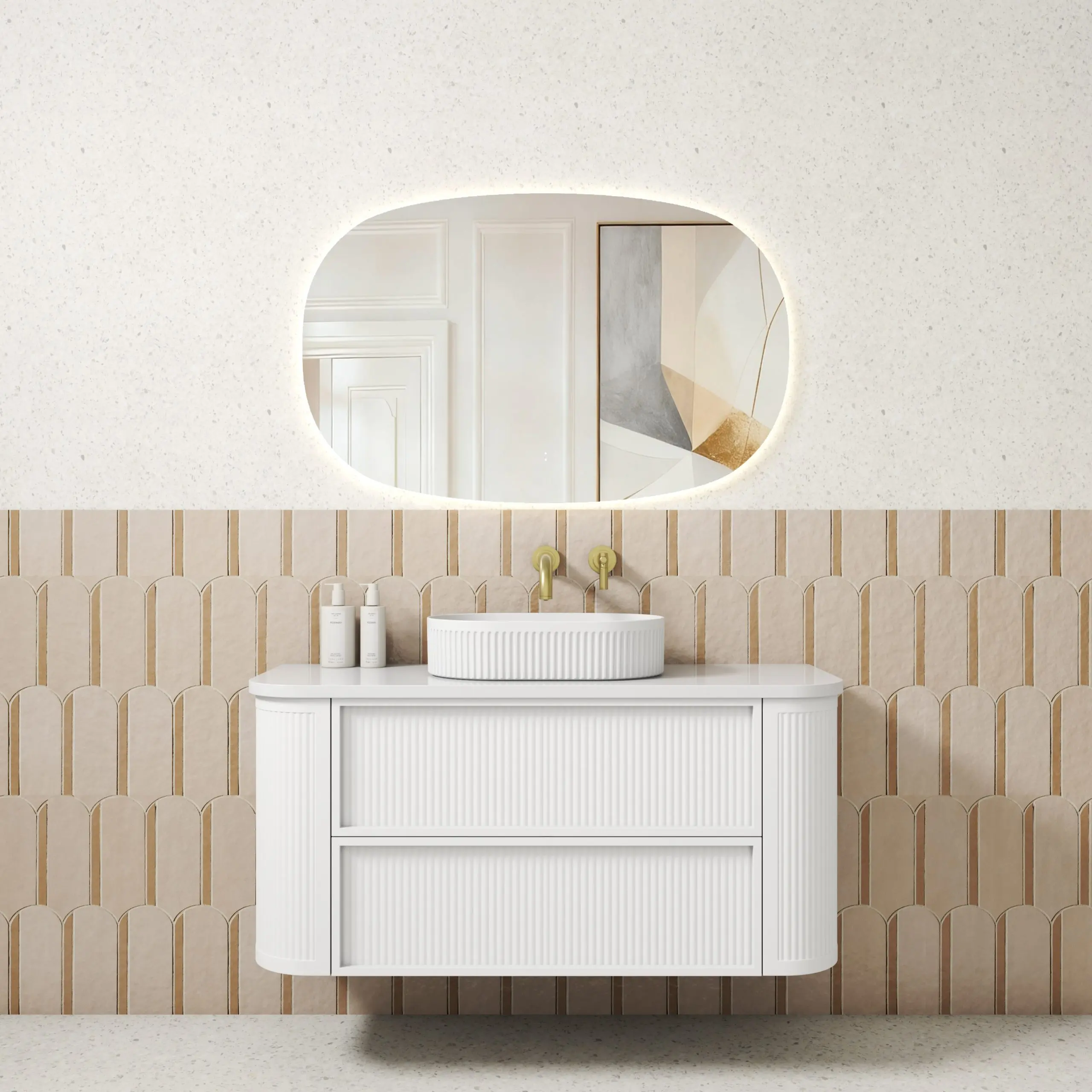 Aulic Ramee Fluted Wall Hung 1200mm Matte White Cabinet