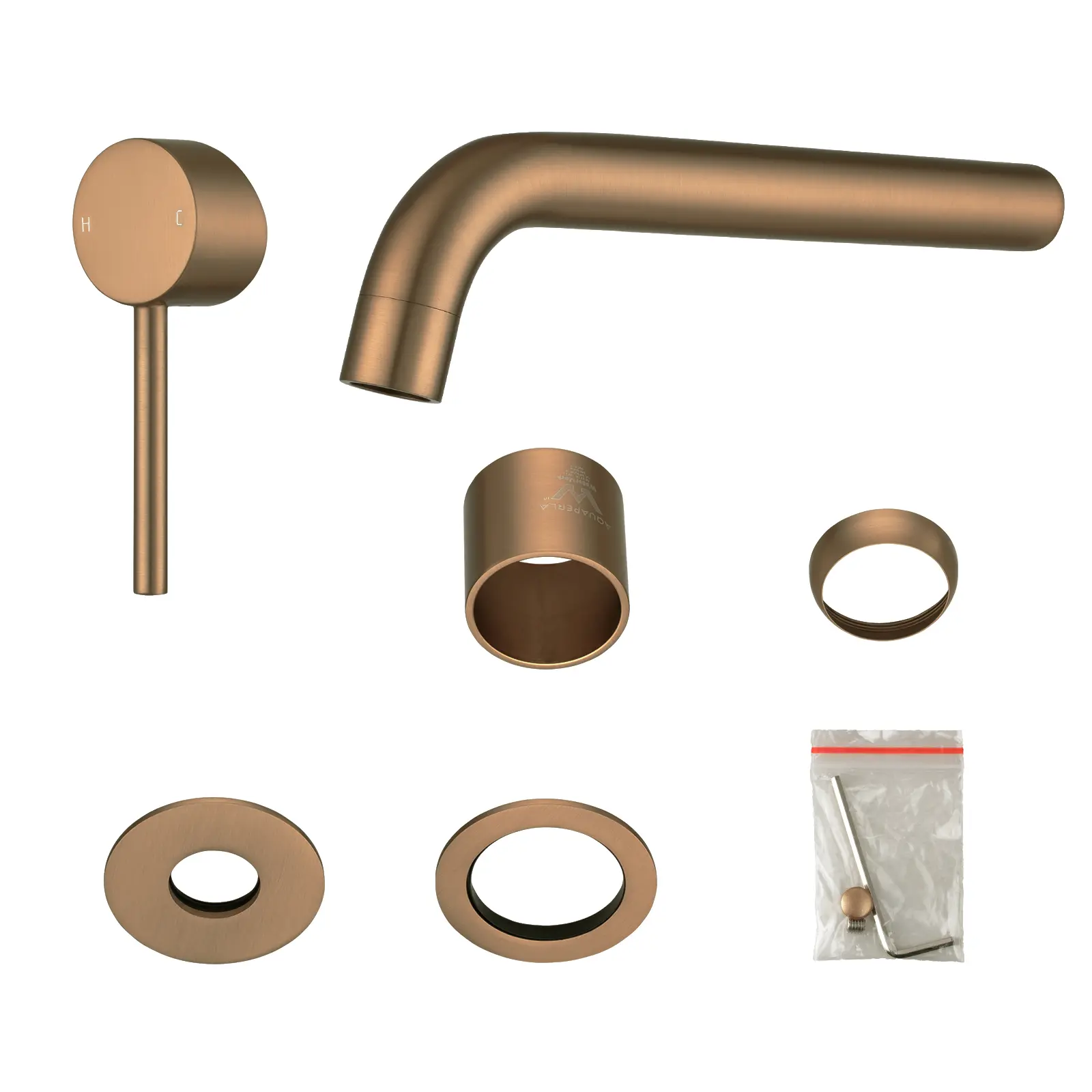 LUCID PIN Series Brushed Copper Spout Mixer Trim Kit Only With Separate 60mm Cover Plate (match CLPS)