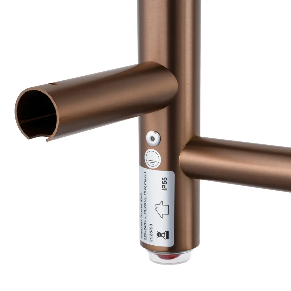 Aquaperla Round Light Brushed Copper Electric Heated Towel Rack 4 Bars