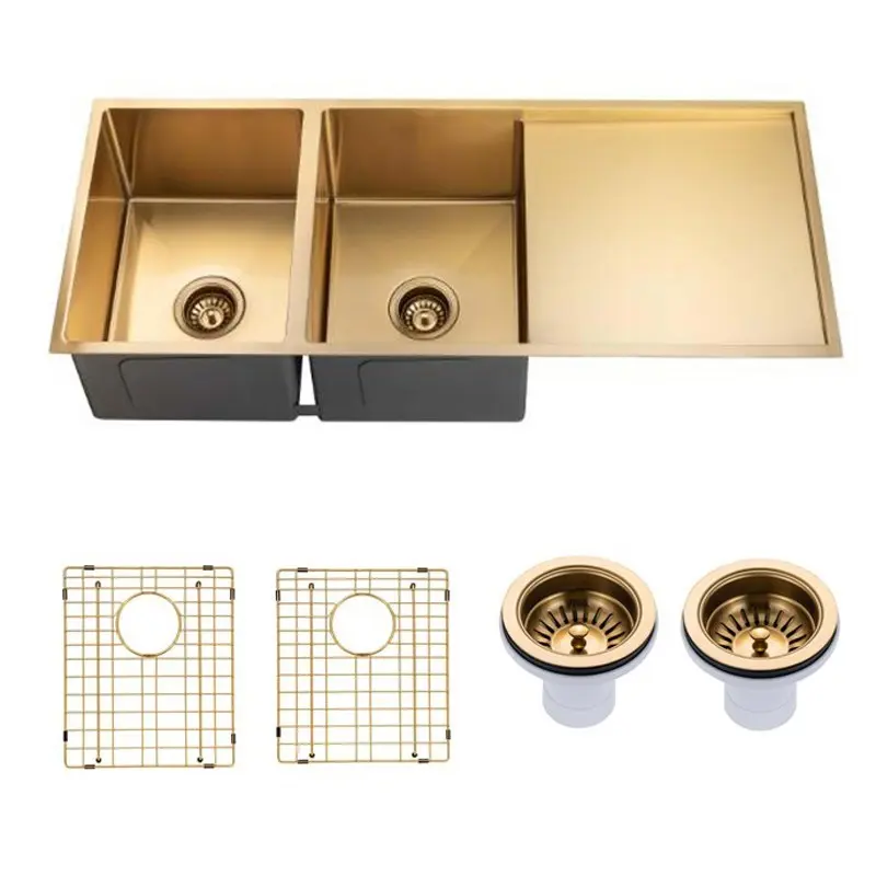 Aquaperla Round Corner Handmade Double Bowl Kitchen Sink 820 x 457 x 230mm