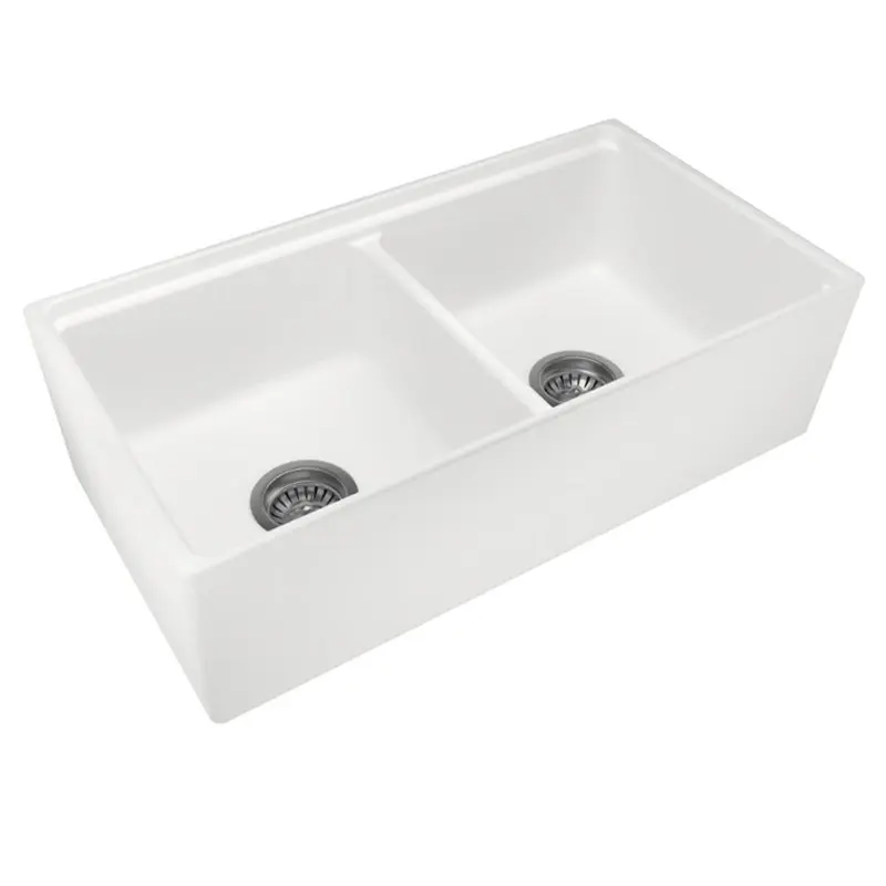 White Carysil Fine Fireclay Double Bowl Kitchen Sink 838*457*232mm