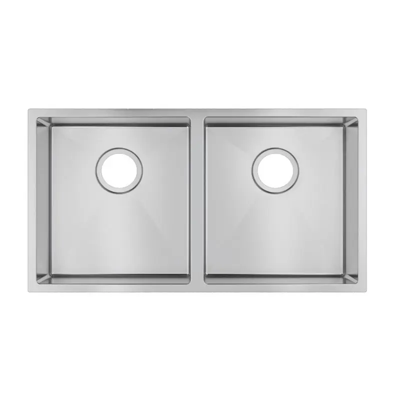 Round Corner Chrome Stainless Steel Handmade Double Bowl Kitchen Sink 820*457*230mm