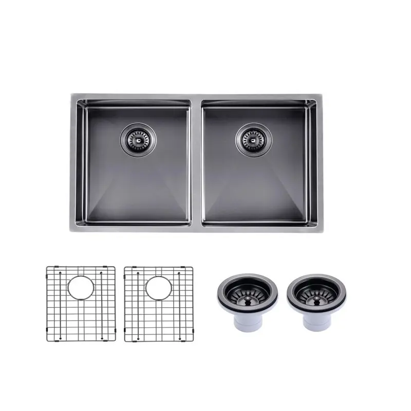 Aquaperla Round Corner Handmade Double Bowl Kitchen Sink 820x457x230mm