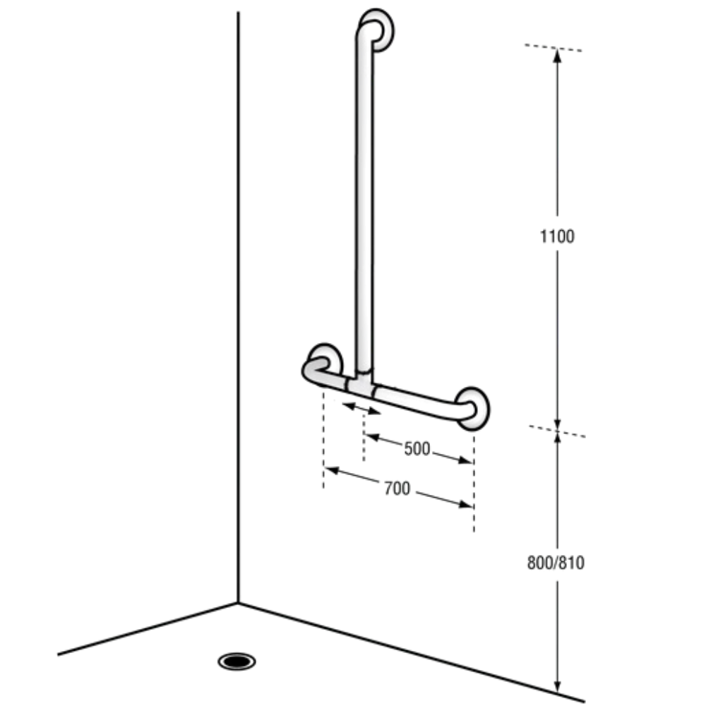 Offset Flush Mount Shower RH Grab Rail in Satin Stainless Steel