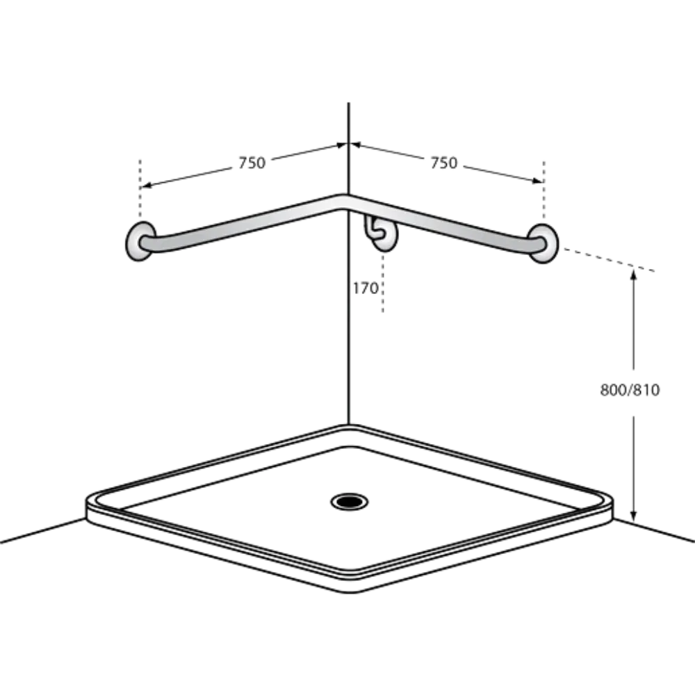 Corner Wall Flush Mount LH Shower Grab Rail in Satin Stainless Steel