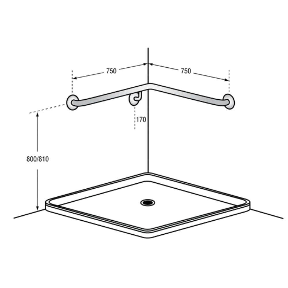 Corner Wall Flush Mount RH Shower Grab Rail in Satin Stainless Steel