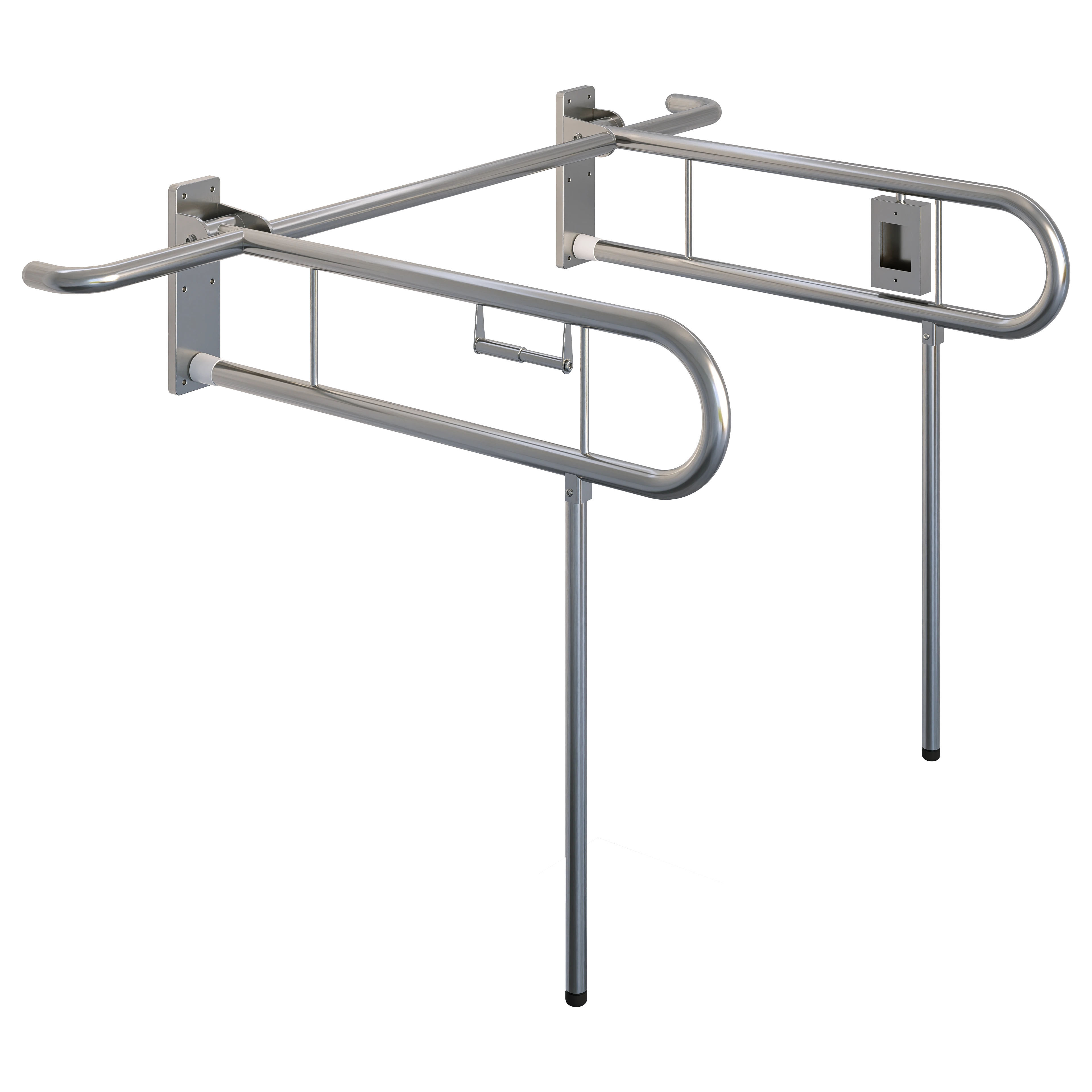Changing Places Bariatric Drop Down Grab Rail (Twin), Left Hand Nurse Call, Right Hand Toilet Roll Holder, Drop Down Leg