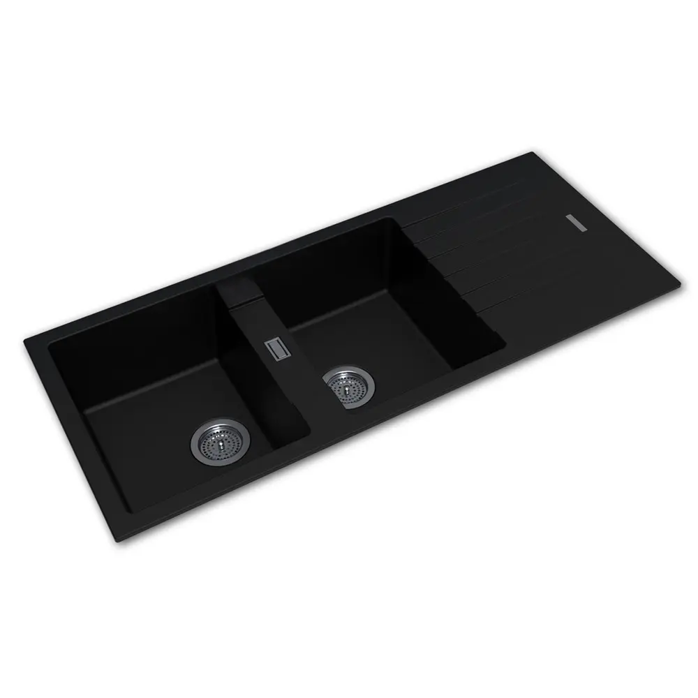 Arete Stone Granite Double Bowl with Drain Board Kitchen Sink (1160 x 500 x 200mm)