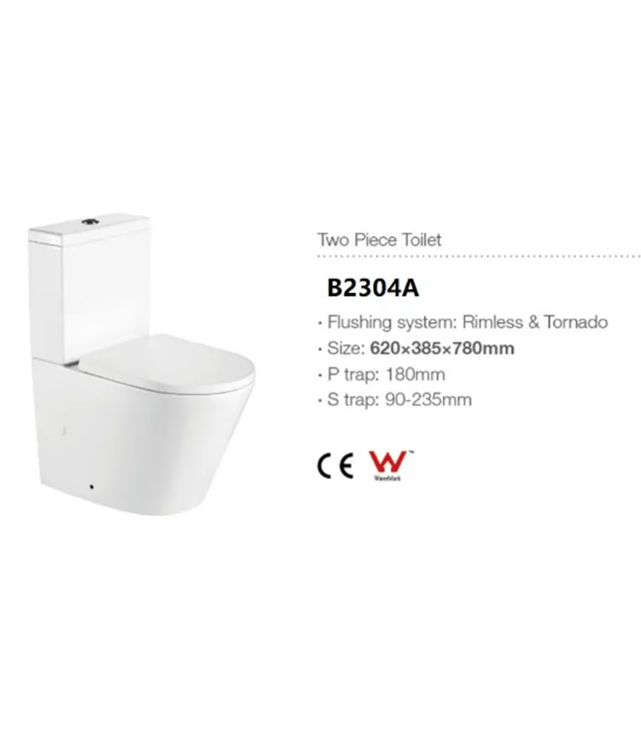 Anatolian Ceramic Toilet B2304A - White, Dual Flush, Tornado Rimless, Soft-Close Lid