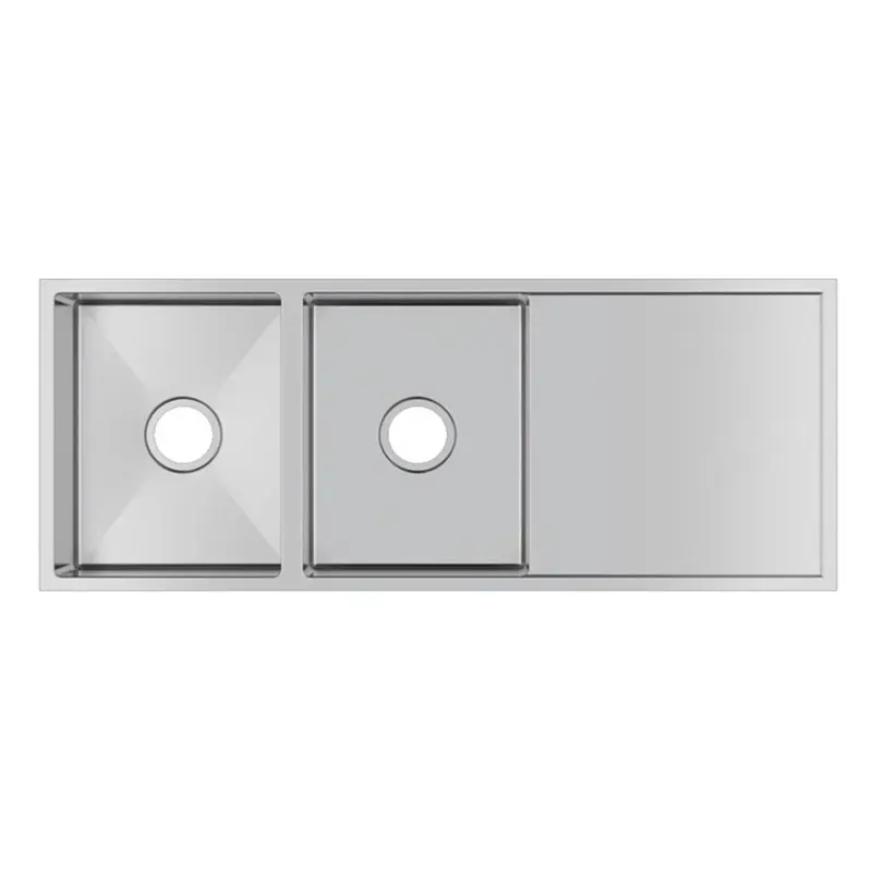 Aquaperla Round Corner Handmade Double Bowl with Drain Board Kitchen Sink 1160 x 460 x 230mm