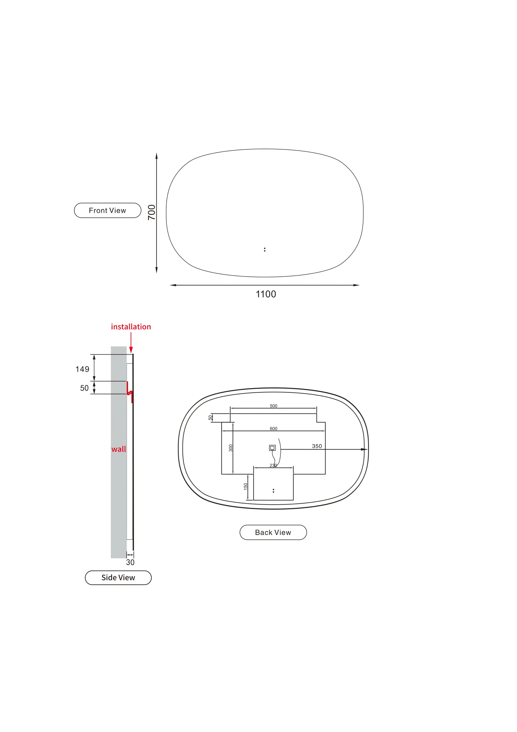 Valmont Horizontal LED Mirror 1100mm