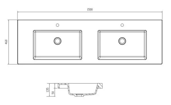 Volvo 1500mm double bowls polymarble top with no overflow