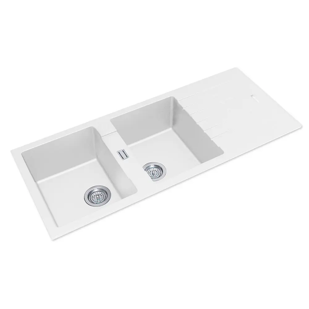 Arete Stone Granite Double Bowl with Drain Board Kitchen Sink (1160 x 500 x 200mm)