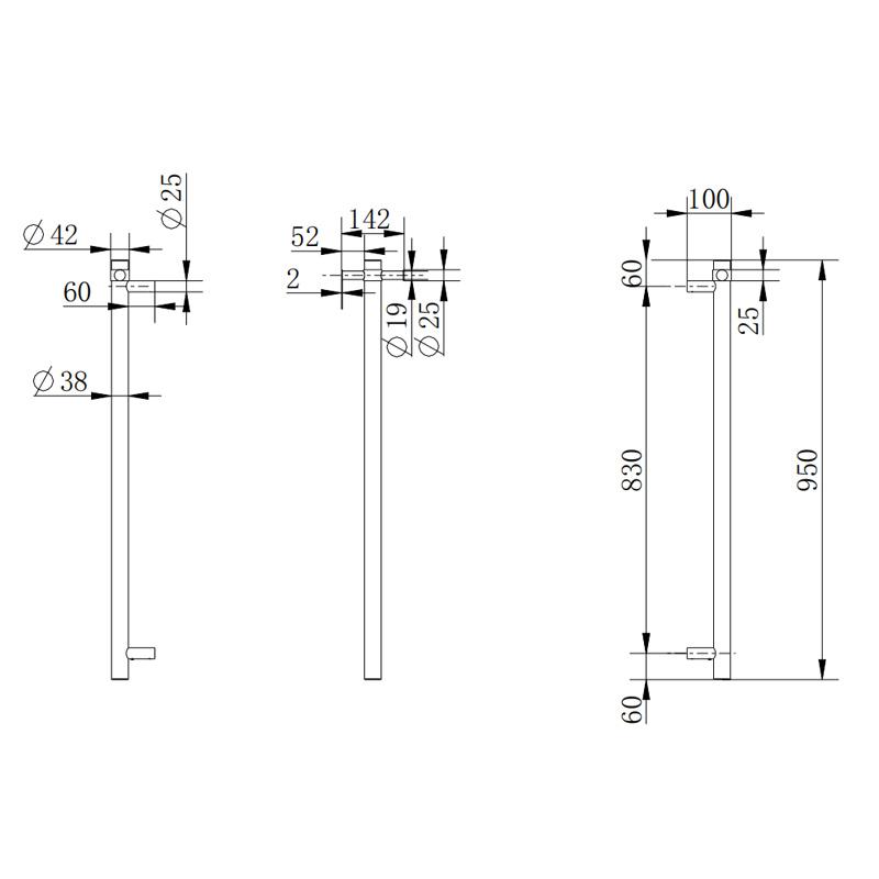 Aquaperla Specification Manual Round Vertical Matt Black Electric Heated Towel Rack Single Bar