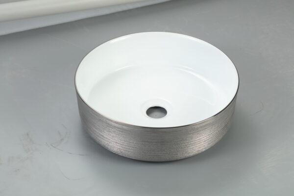 Riva 3018 Round Brushed Silver & Gloss White Ceramic Above Counter Basin