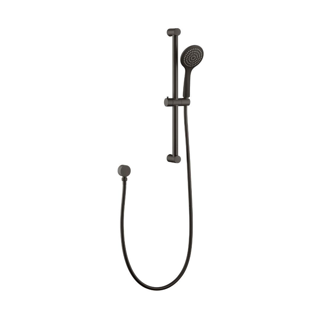 Pavia Gun Metal Shower Rail With Round Handheld Shower Piece