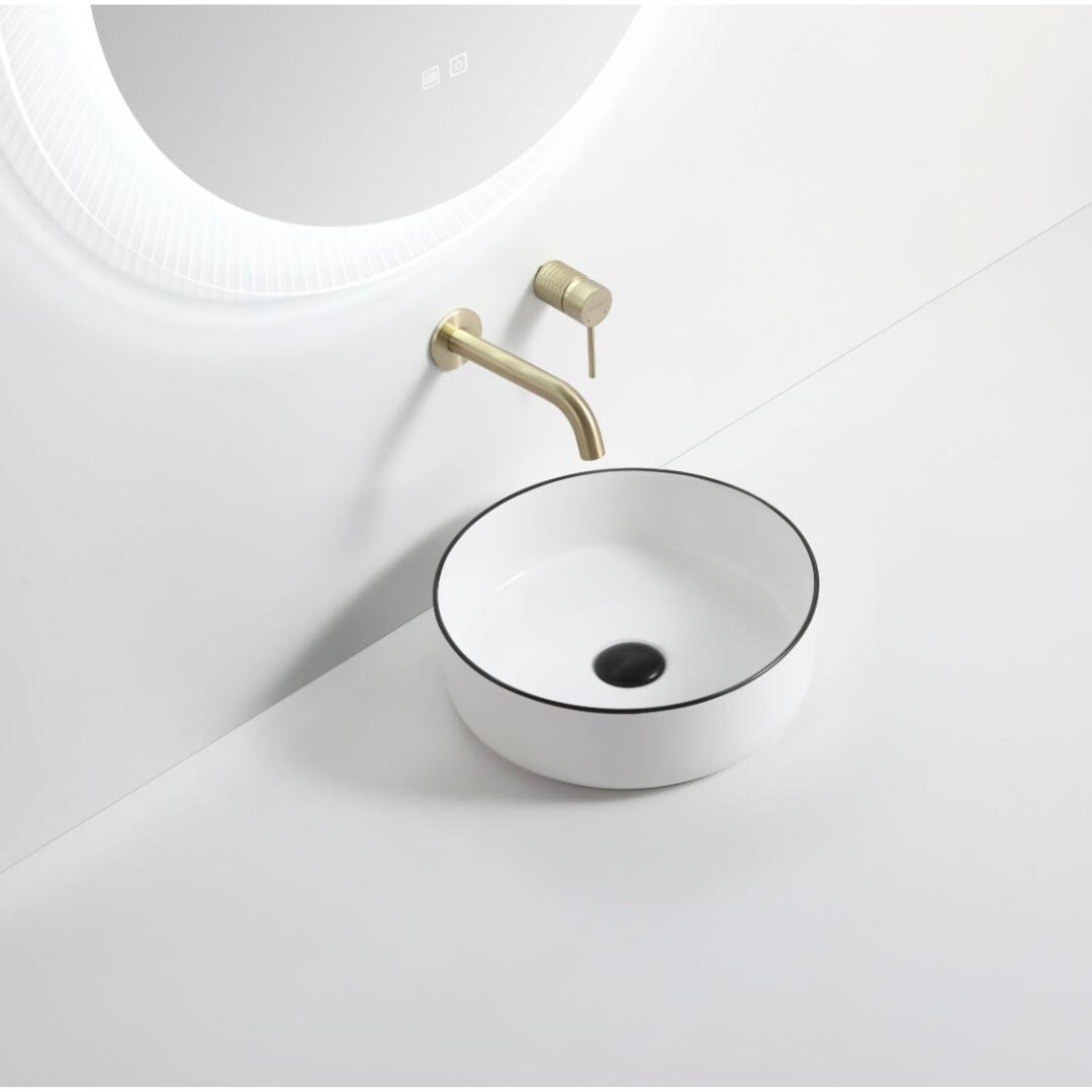 Riva 3018 Round Gloss White Ceramic Black Rim Above Counter Basin