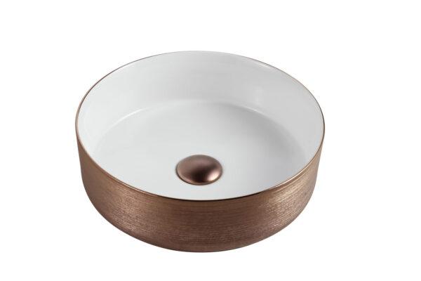 Riva 3018 Round Brushed Glod & Gloss White Ceramic Above Counter Basin