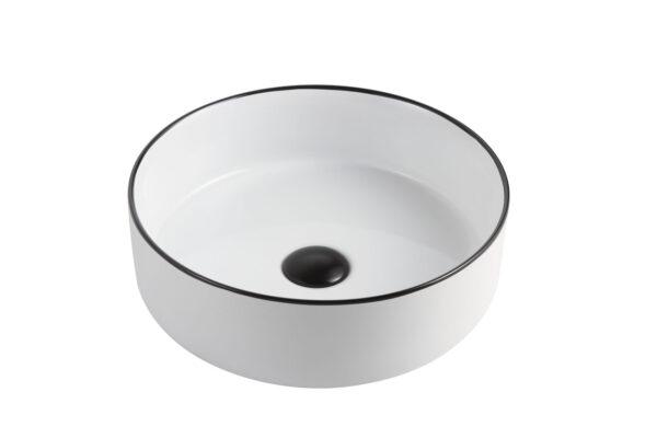 Riva 3018 Round Gloss White Ceramic Black Rim Above Counter Basin