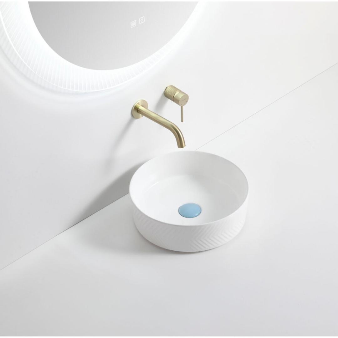 Riva 499 Round Gloss White Ceramic Diagonal Pattern Above Counter Basin
