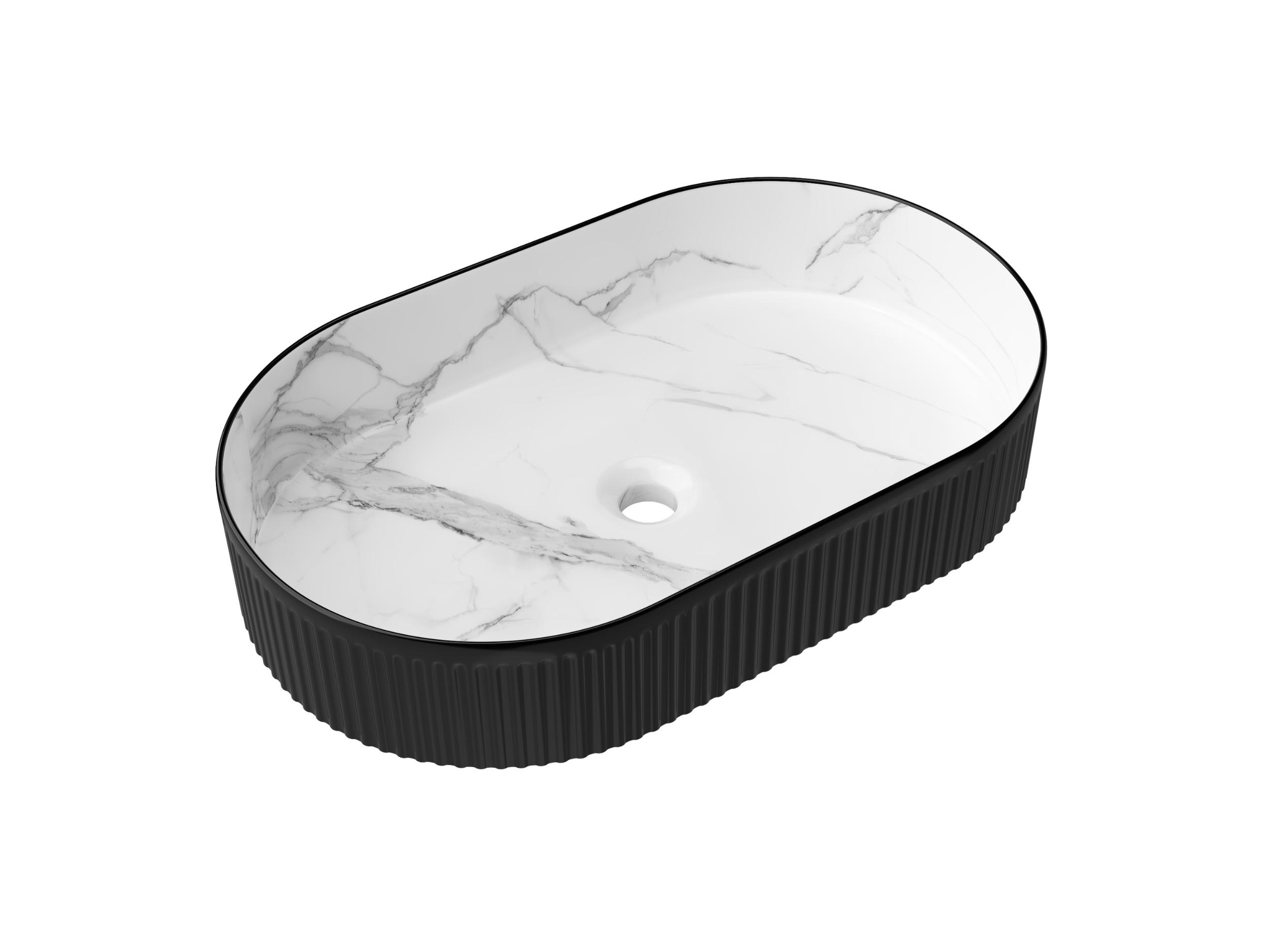 Kensington Oval 560x350x120 Matte Black & Matte White Carrara Basin