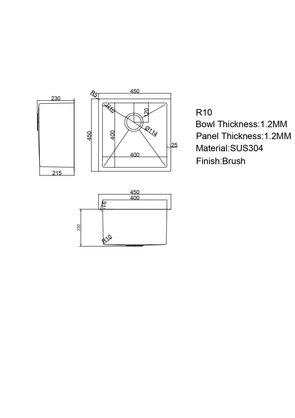 450x450mm Handmade Gold Stainless Steel Sink – 1.2mm Thick | 304 Grade