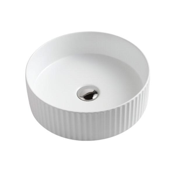 Riva 499 Round Gloss White Ceramic Fluted Above Counter Basin