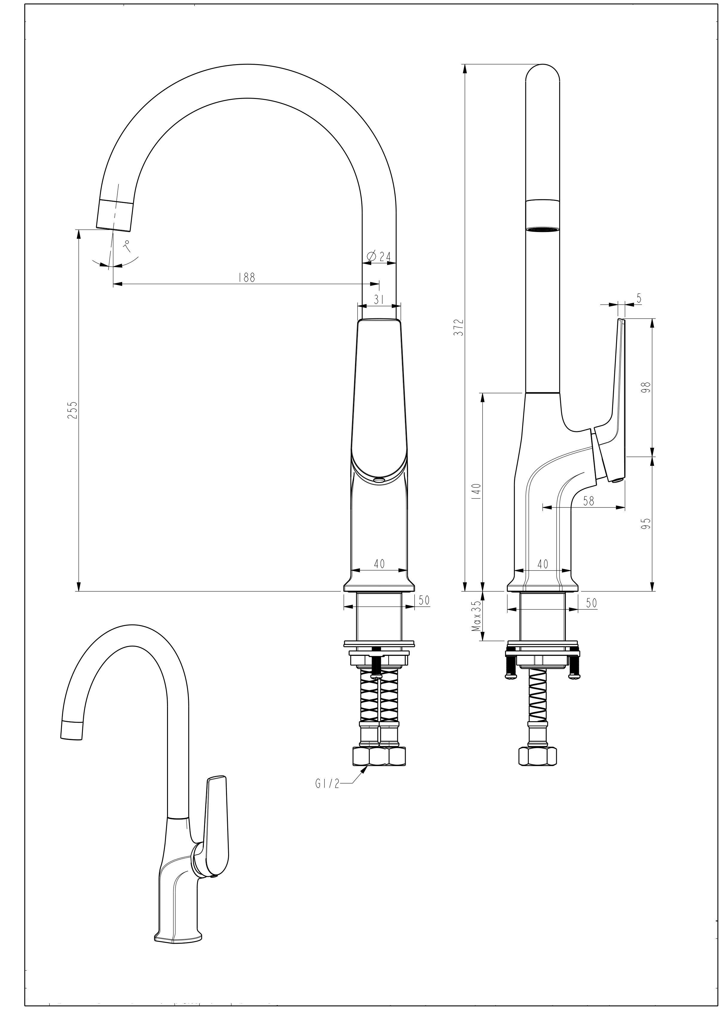 ANATOLIAN CHROME 25MM KITCHEN MIXER TAP