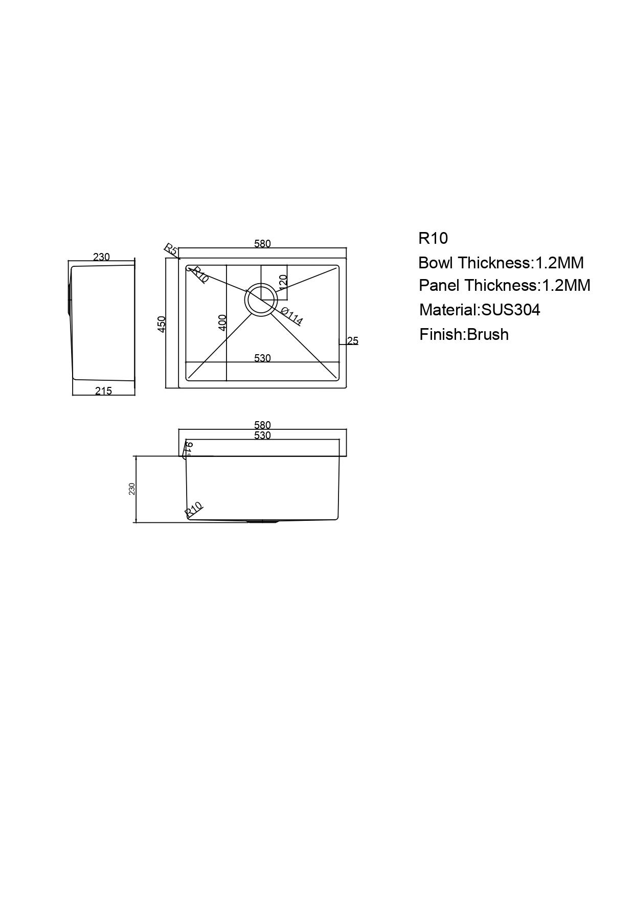 580x450mm Handmade Gunmetal Stainless Steel Sink – 1.2mm Thick | 304 Grade