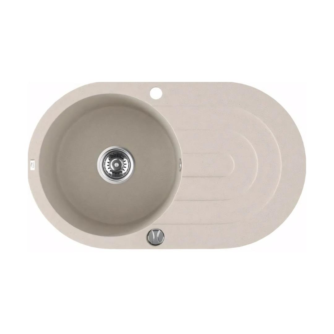 Laveo Dafne Single Bowl with Drain Board Stone Kitchen Sink 470 x 780 x 204mm (Including Space Saving Siphon and Click-Clack Plug)