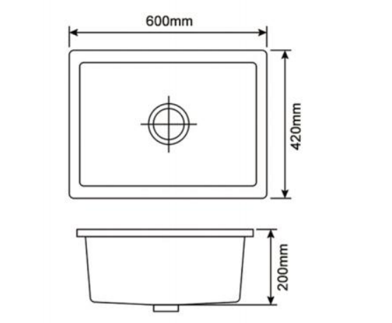 Anatolian 600 x 420mm Black Granite Sink – Single Bowl | Scratch & Stain Resistant