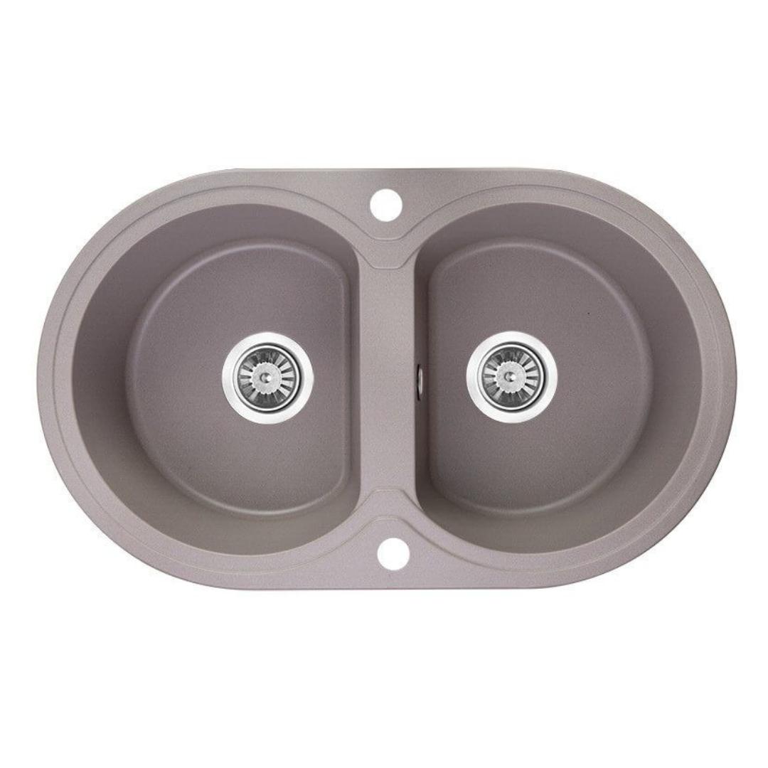 Laveo Dafne Granite Double Bowl Stone Kitchen Sink 470 x 780 x 204mm (Including Space Saving Siphon and Click-Clack Plug)