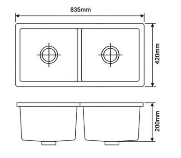 835 x 420mm White Granite Sink – Double Bowl | Scratch & Stain Resistant