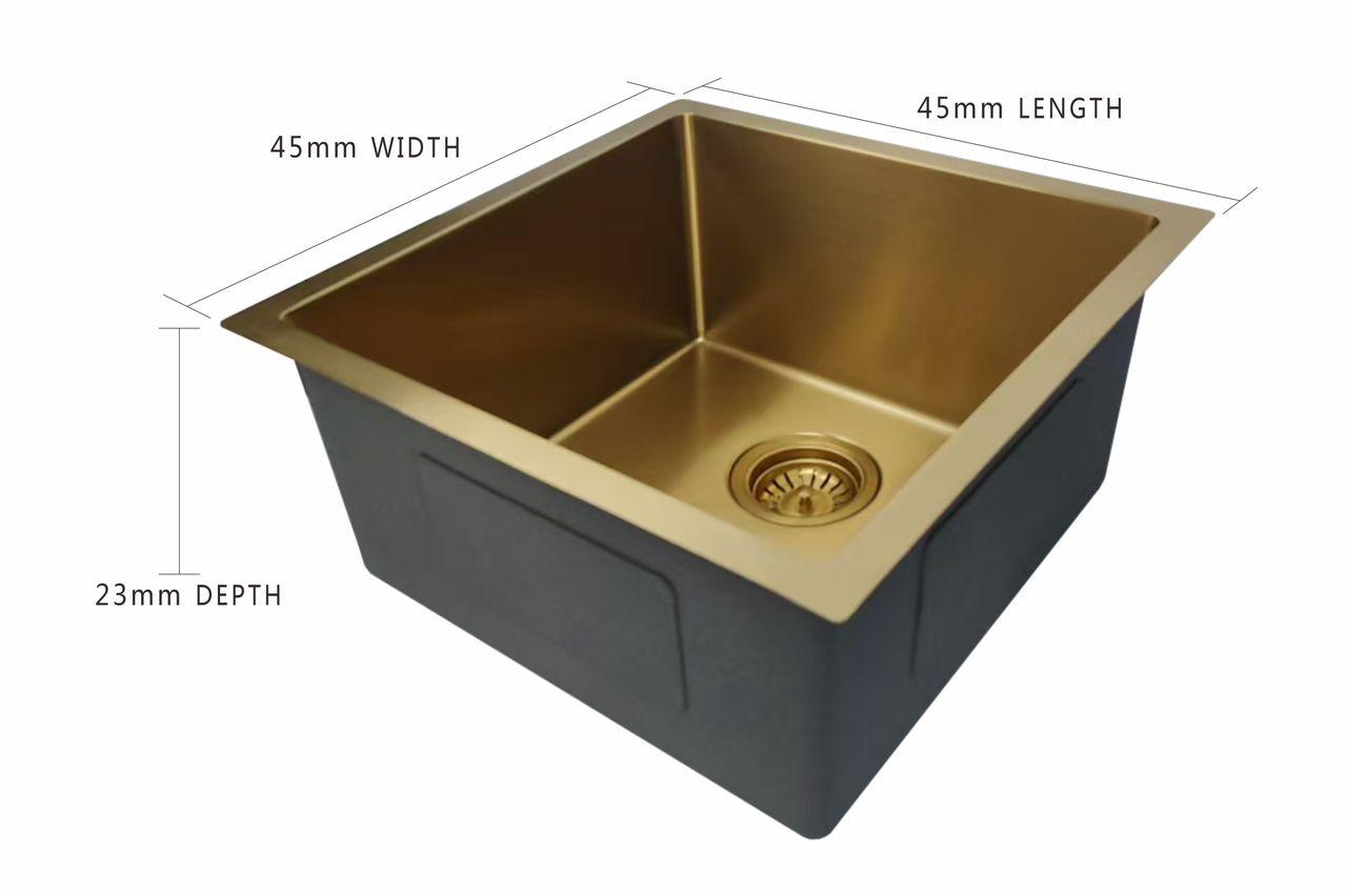 450x450mm Handmade Gold Stainless Steel Sink – 1.2mm Thick | 304 Grade