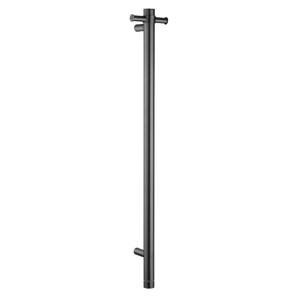 Aquaperla Round Vertical Brushed Gun Metal Grey Electric Heated Towel Rack Single Bar(with Timer)