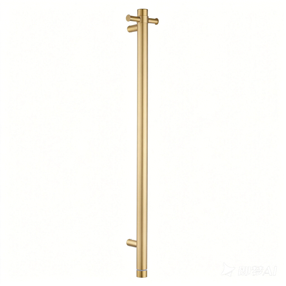 Aquaperla Round Vertical Brushed Brass Electric Heated Towel Rack Single Bar