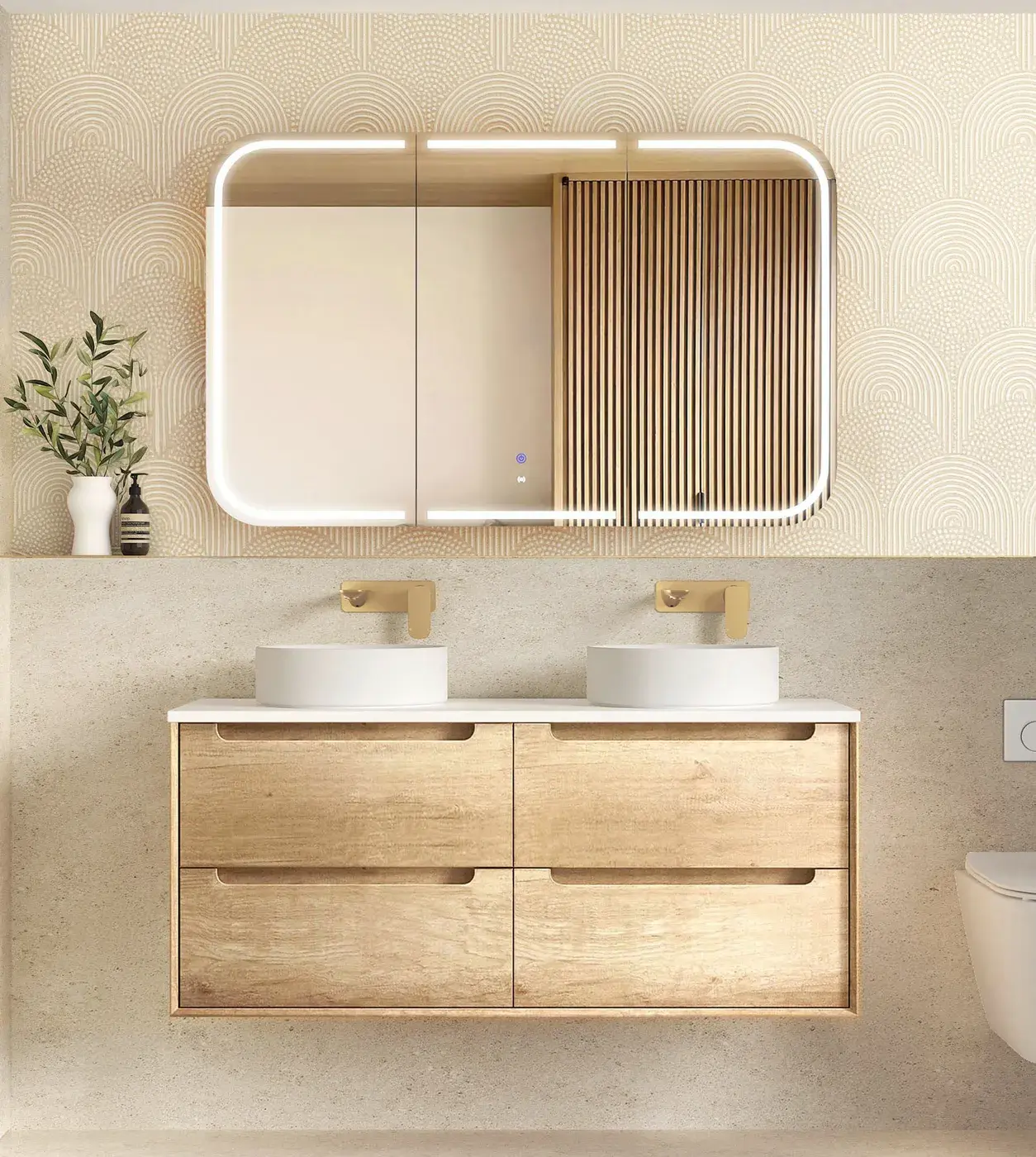 Byron 1200mm Natural Oak Wall Hung Vanity Double Bowl
