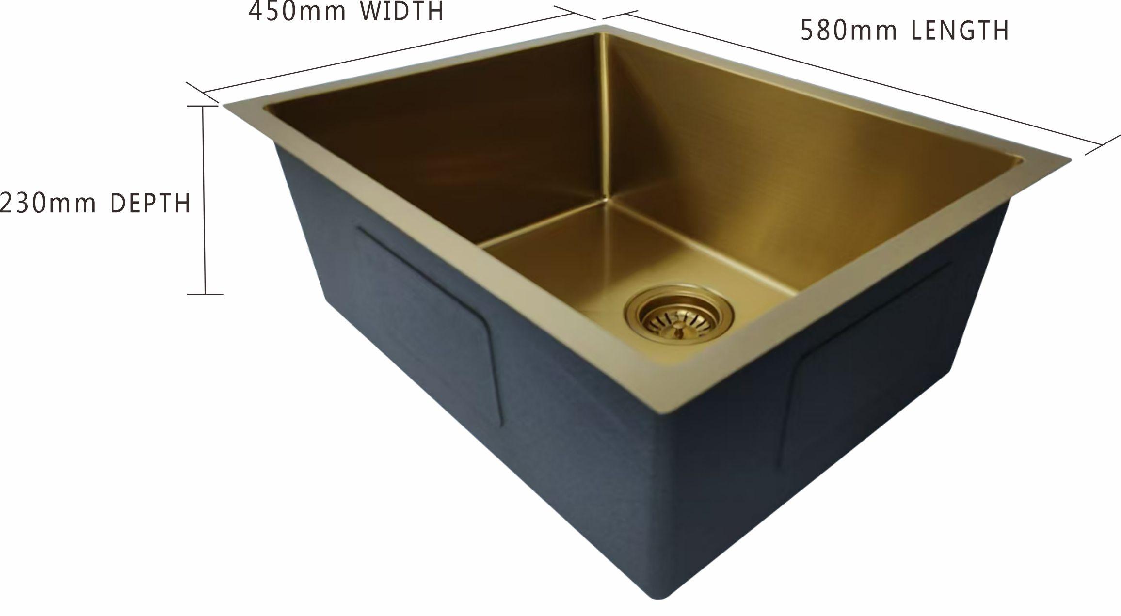 580x450mm Handmade Gold Stainless Steel Sink – 1.2mm Thick | 304 Grade