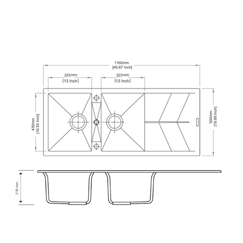 Carysil Vivaldi N-200 Granite 1 and 3/4 Bowl Stone Kitchen Sink 860 x 500 x 200mm