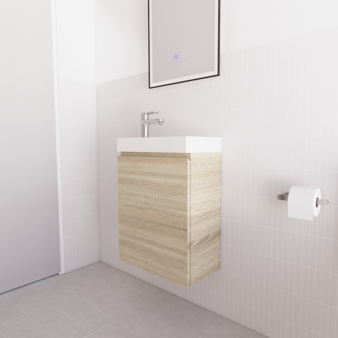 MF4625-WH 450mm Wall Hung Mini Vanity - Forest Timber Light Oak