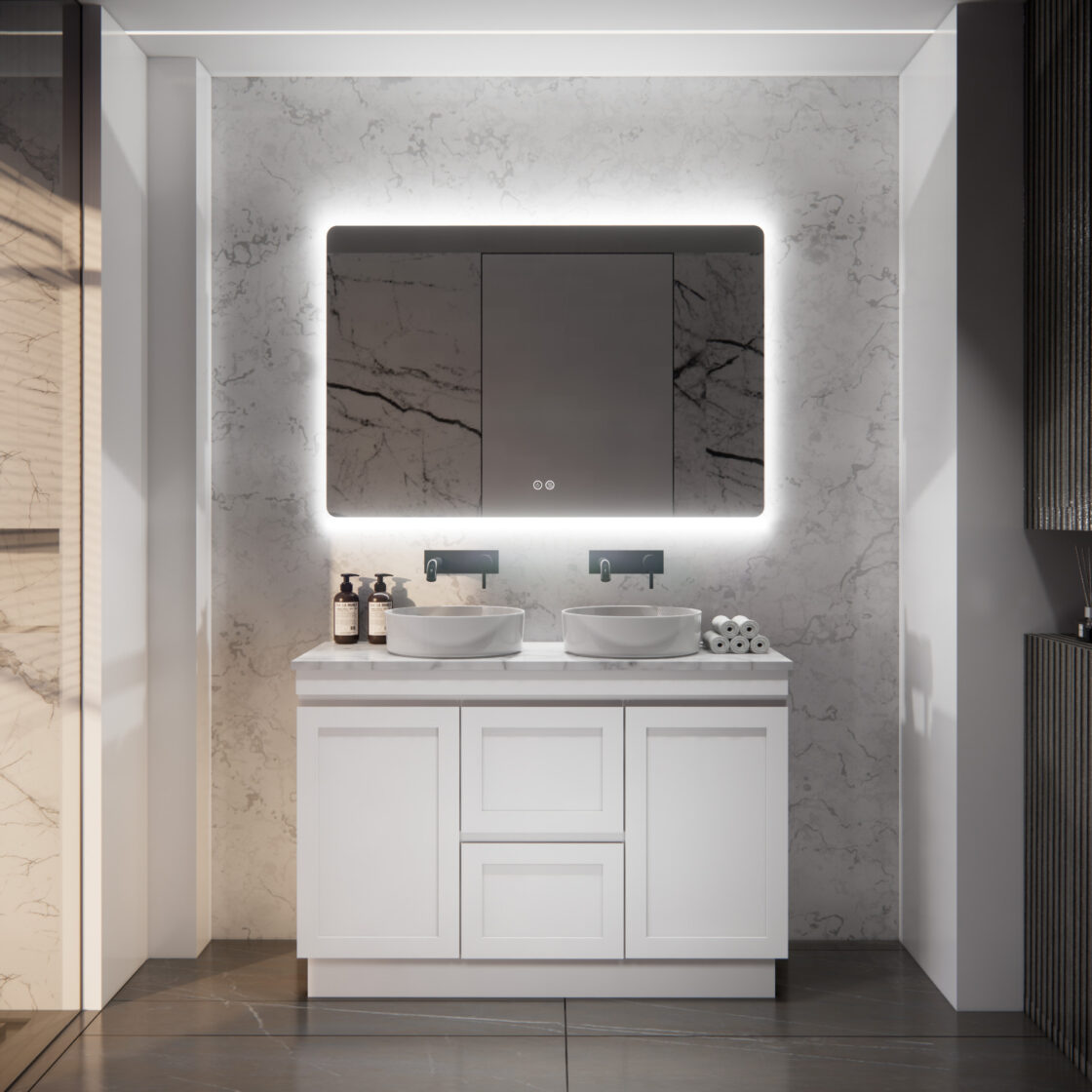 Miami 1200M 1200mm Shaker Freestanding Vanity - Double Bowl (Legs or Kickboard)