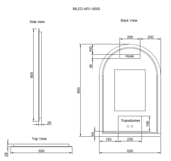 Riva AR1 900x600mm Three Colors Backlit Arch LED Mirror