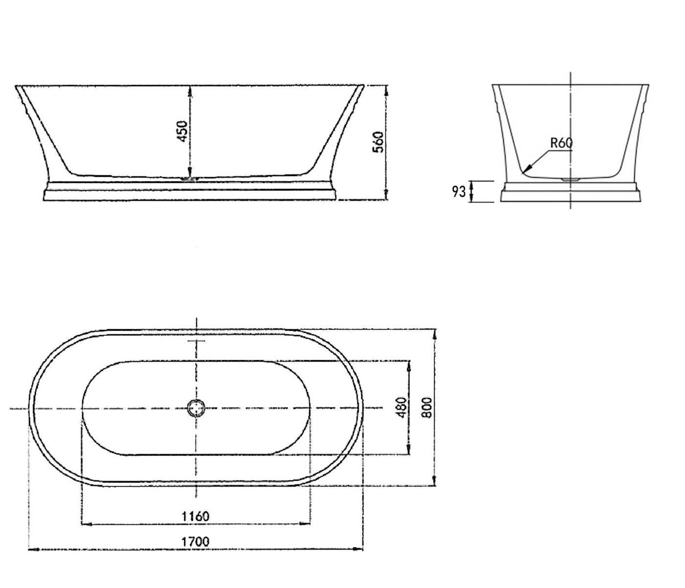 Hampton 1700x800x560tub OF Bath