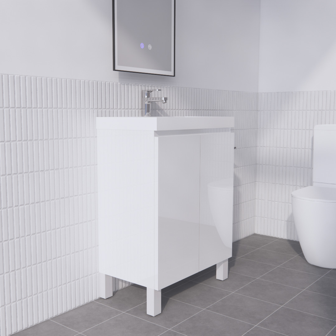 PE6036 600mm Freestanding Mini Vanity - Gloss White