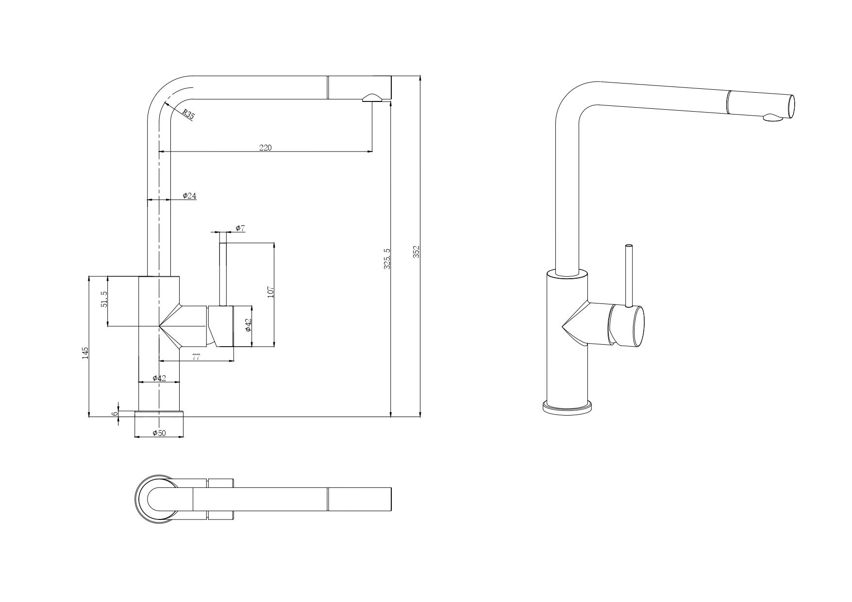 Otus Slimline SS Pull-Out Sink Mixer In Brushed ss304 - Gun Metal