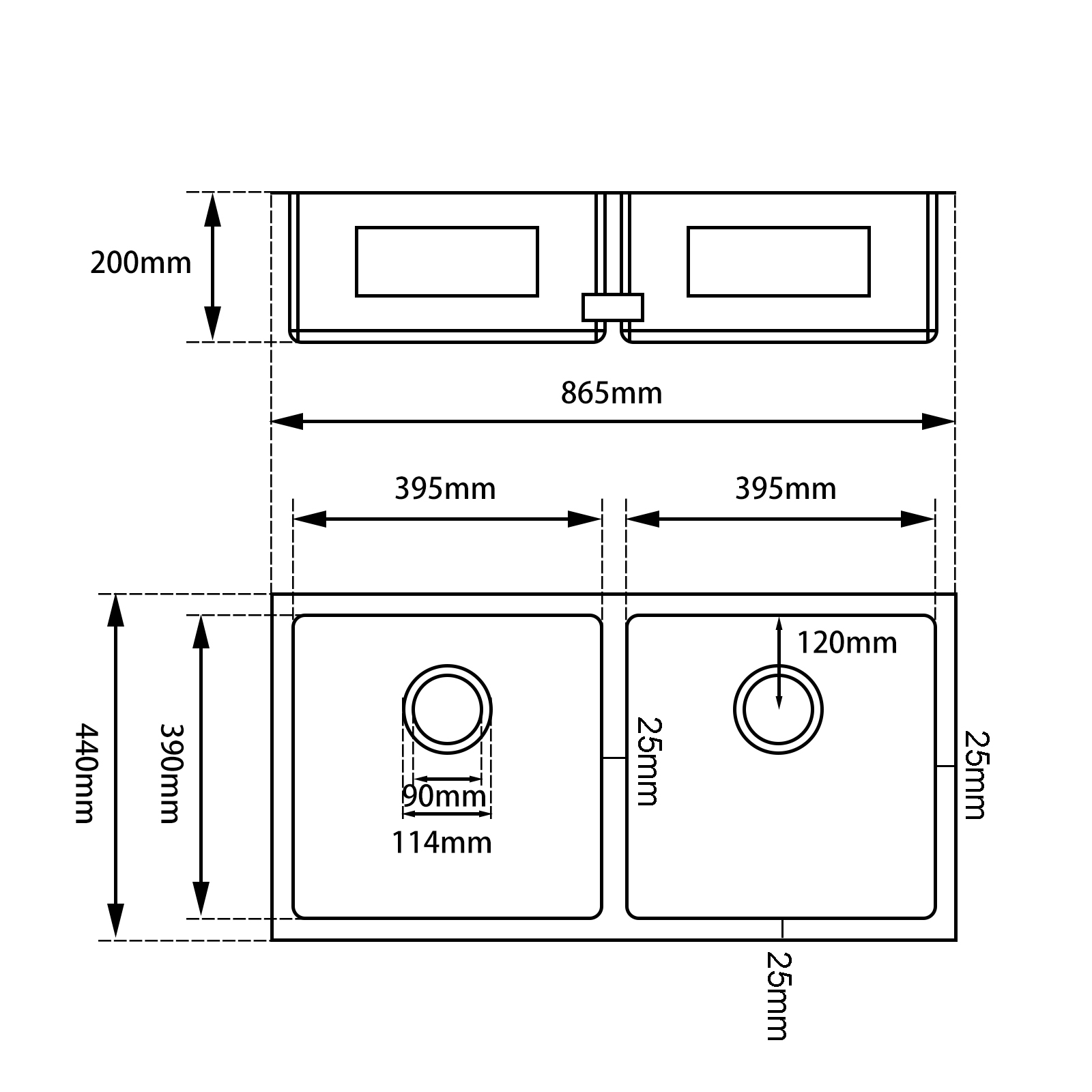 Aquaperla 860x440x200mm Gun Metal Grey Stainless Steel Double Bowl Kitchen Sink