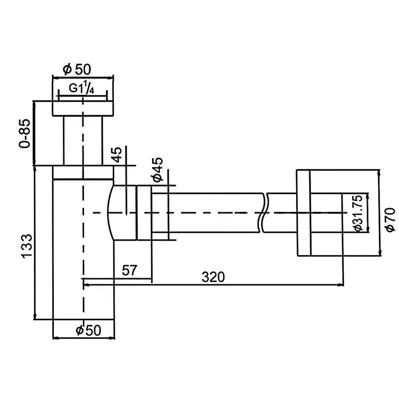 Round Brushed Nickel Bottle Trap 32mm