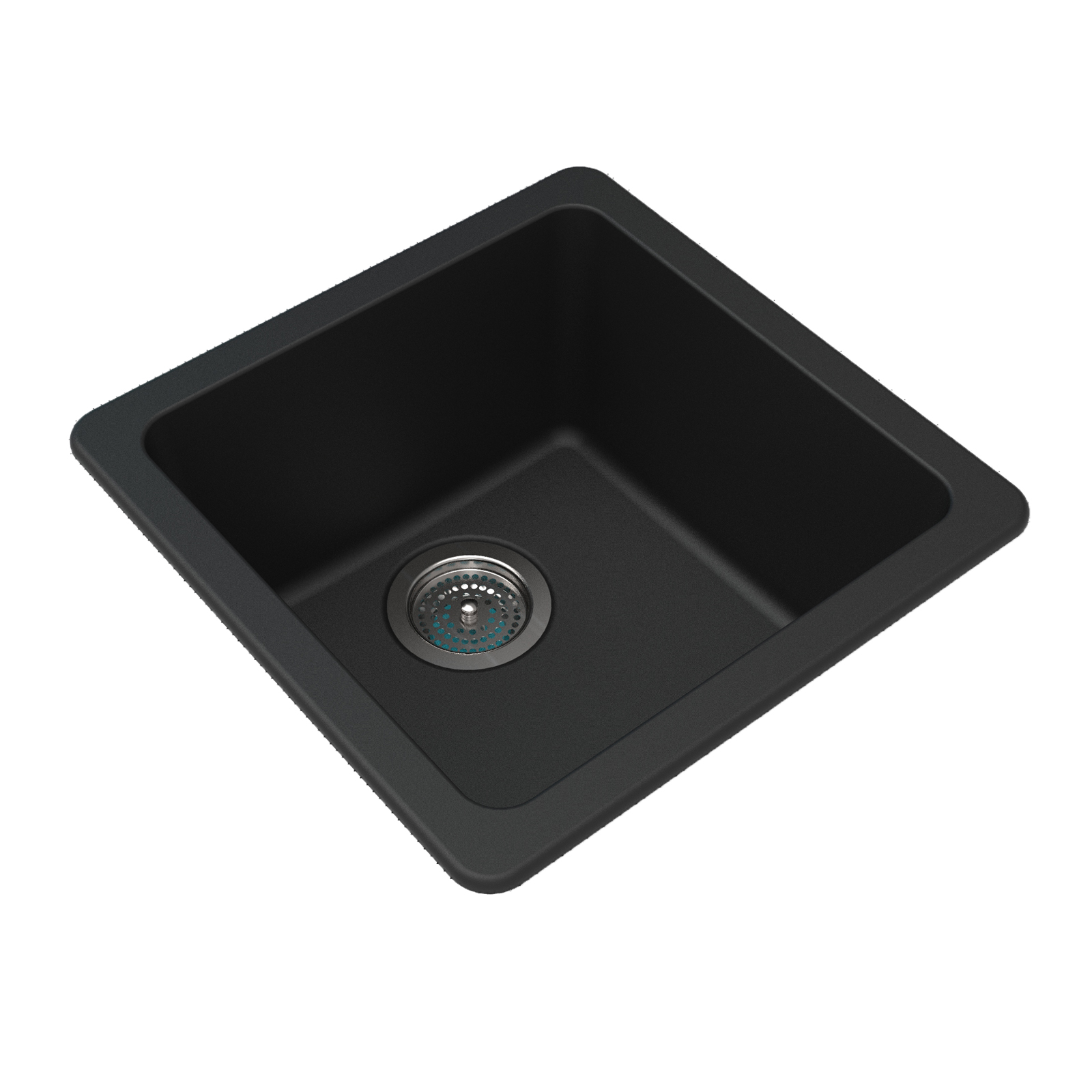 Square Black Arete Stone Granite Single Bowl Stone Kitchen Sink 422*422*203mm
